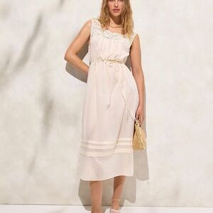 J. Crew Cream Midi Dress with Lace Detail